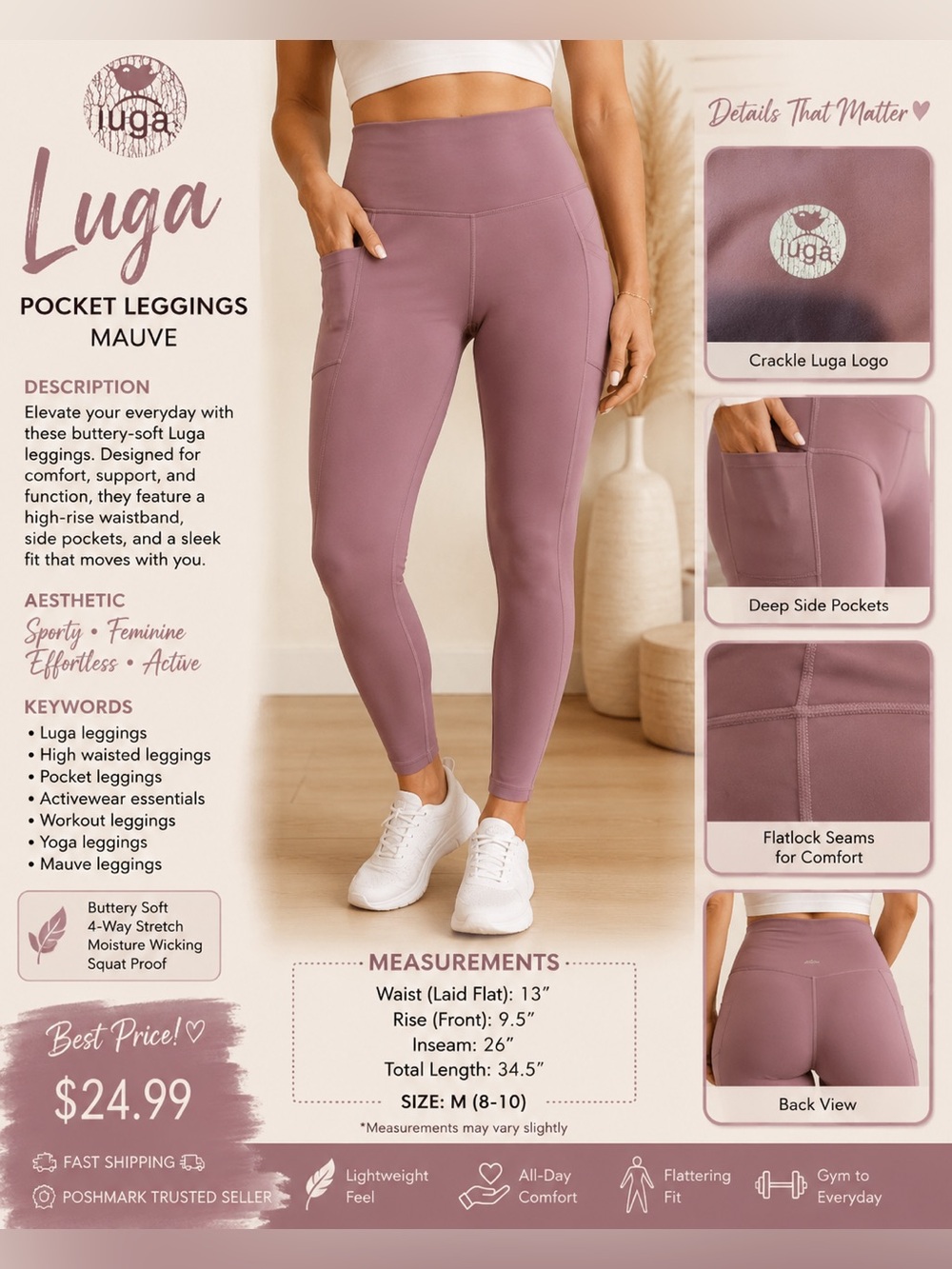 Luga mauve  High-Rise Pocket Leggings